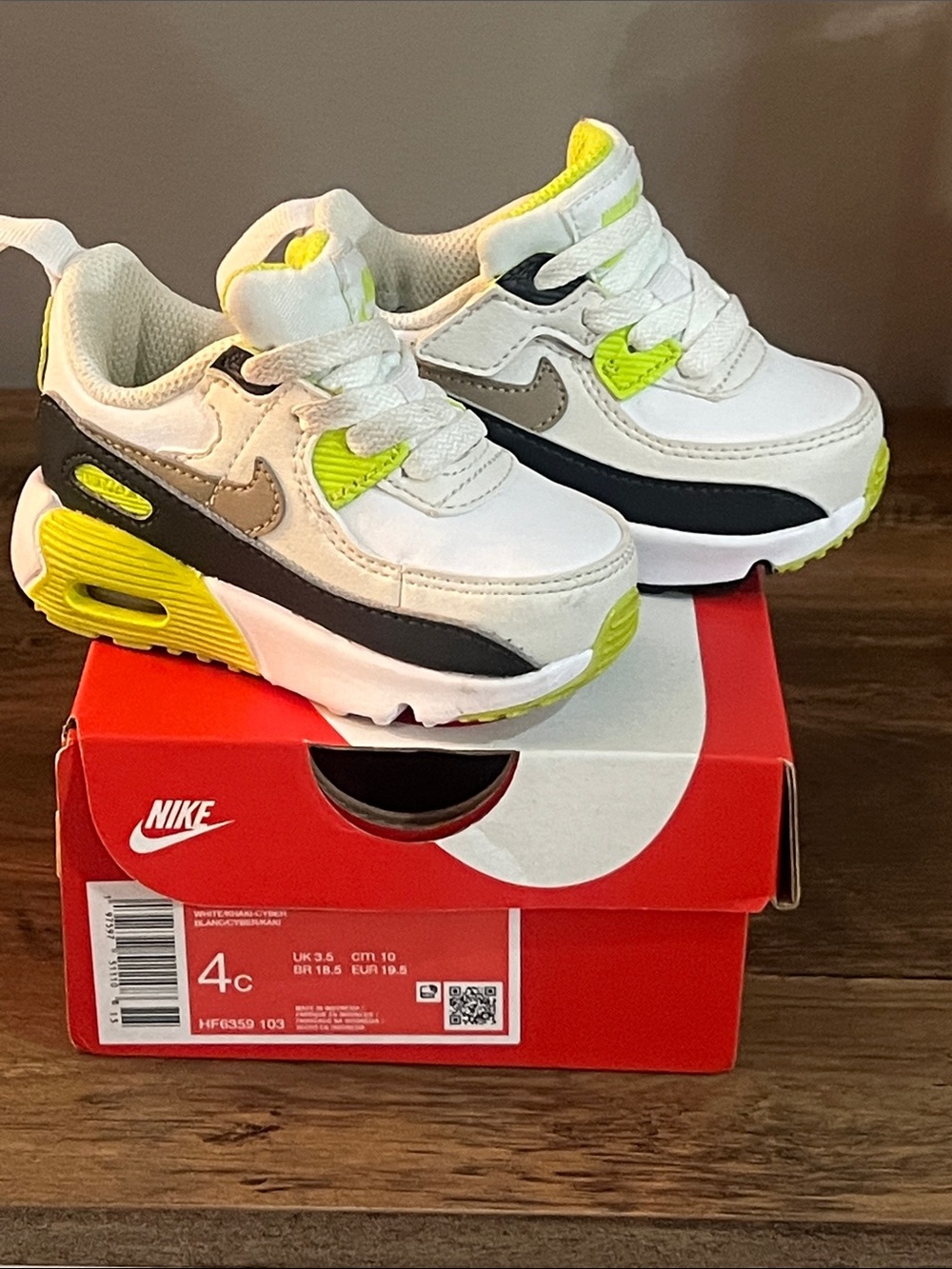 Nike Kids White and Neon Yellow Accent Sneakers